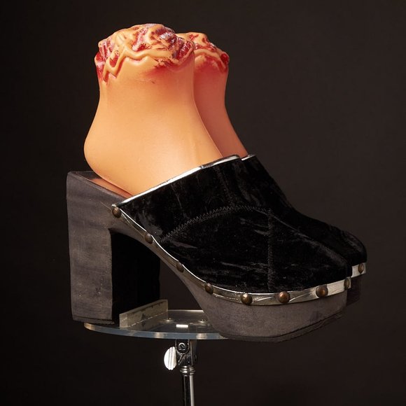 1970s Black Velvet Platforms Mules Heels Shoes